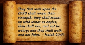 They that wait upon the LORD shall renew their strength; they shall mount up with wings as eagles; they shall run, and not be weary; and they shall walk, and not faint. Isaiah 40:31 KJV